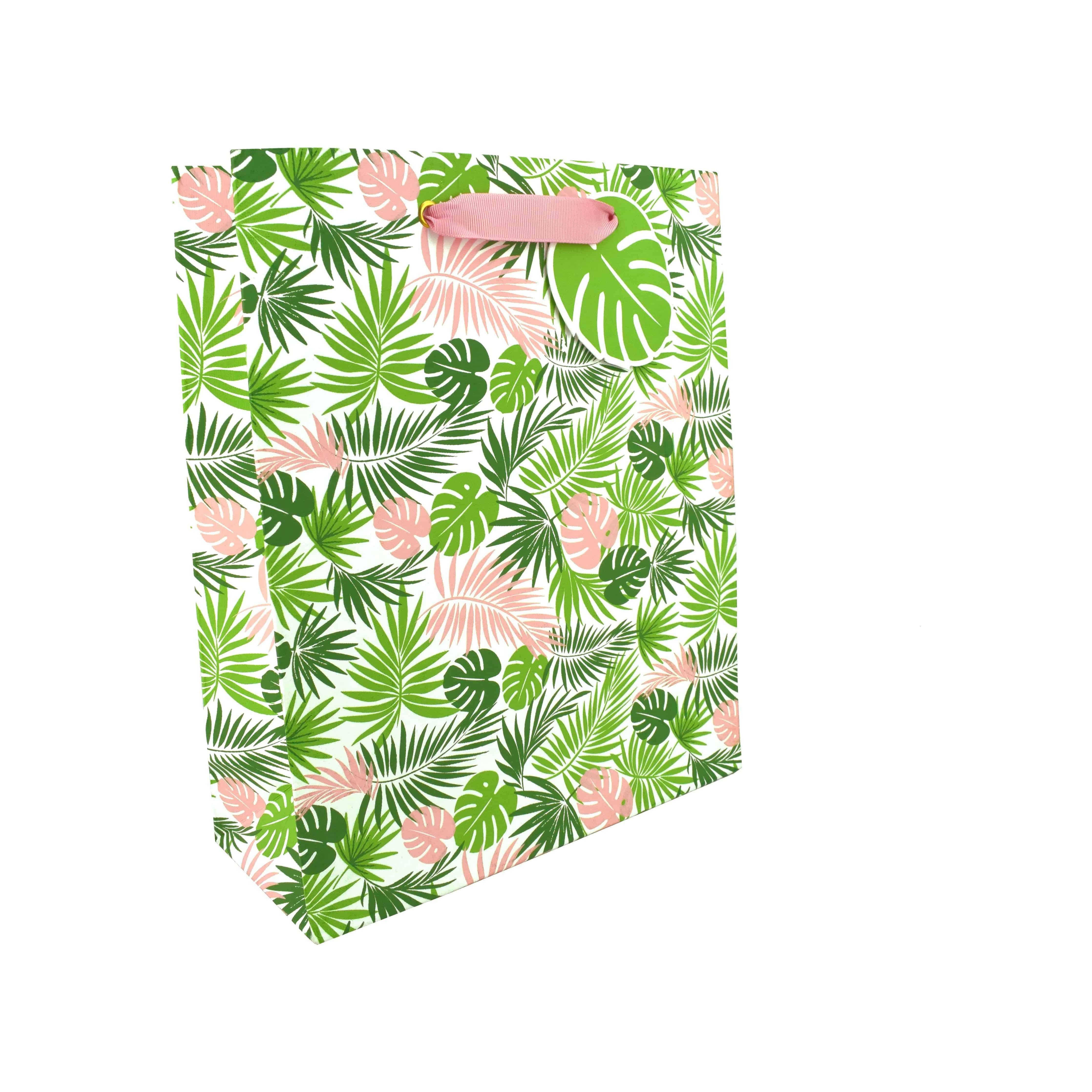 Large Love Vivid Palms gift bag with vibrant palm leaf design, perfect for gift wrapping and special occasions.